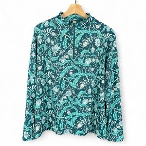 X by Gottex XL Active Golf Tennis Travel Long Sleeve Mock Top Teal Paisley